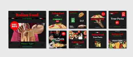 Vettore gratuito raccolta di post instagram fast food