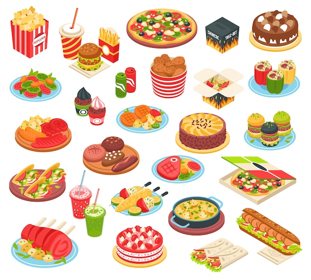 Fast food isometric set