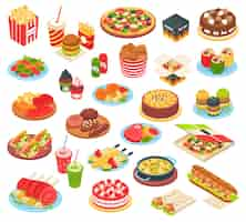 Free vector fast food isometric set