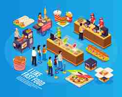 Free vector fast food isometric