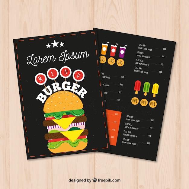 Modello menu menu fast food in design piatto