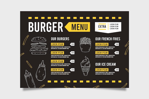 Vettore gratuito modello di menu fast food