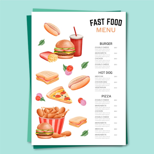 Vettore gratuito modello di menu di fast food