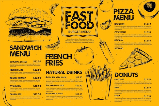 Vettore gratuito modello di menu fast food