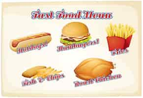 Free vector fast food menu with assorted foods