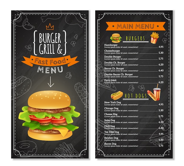 Free vector fast food menu