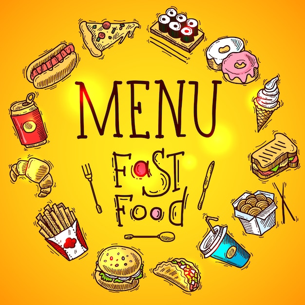 Vettore gratuito menu fast food