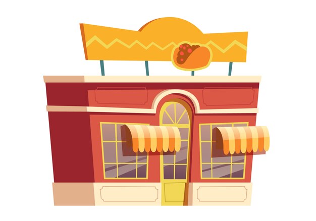 Fast food mexican restaurant building cartoon