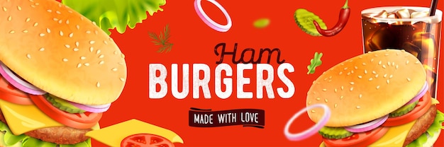 Vettore gratuito fast food realistico con banner simboli snack freschi