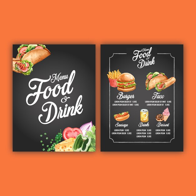 Fast food restaurant menu. Frame border menu list appetizer food