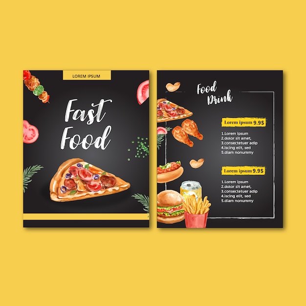 Fast food restaurant menu. frame border menu list appetizer food