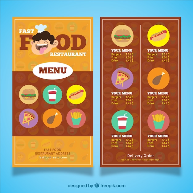 Free vector fast food restaurant menu