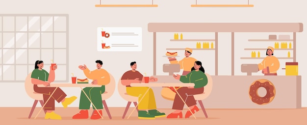 Бесплатное векторное изображение Ресторан быстрого питания с сидящими официантками