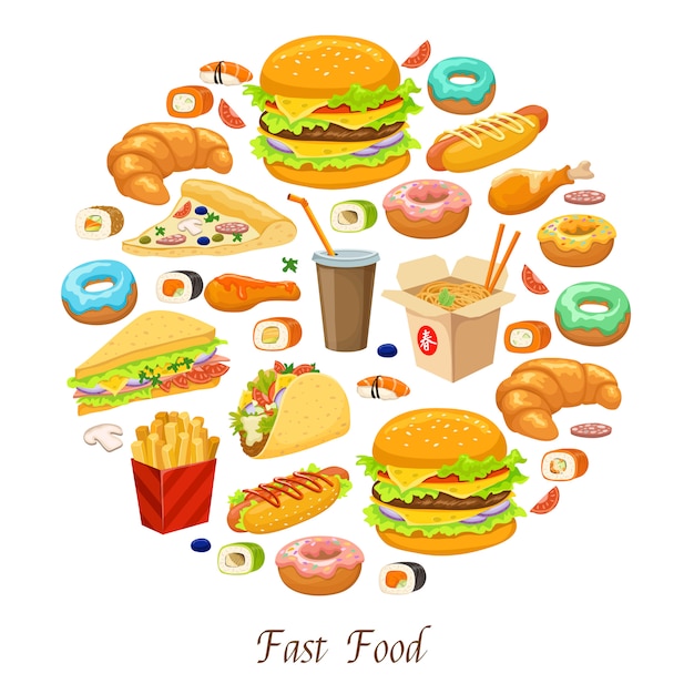 Free vector fast food round composition