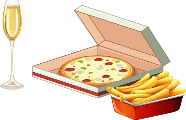 Fast food set with pizza and french fries