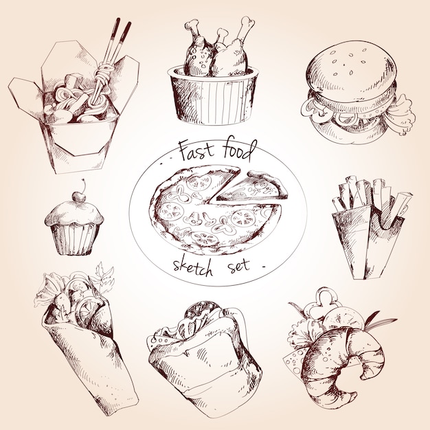 Free vector fast food sketch set