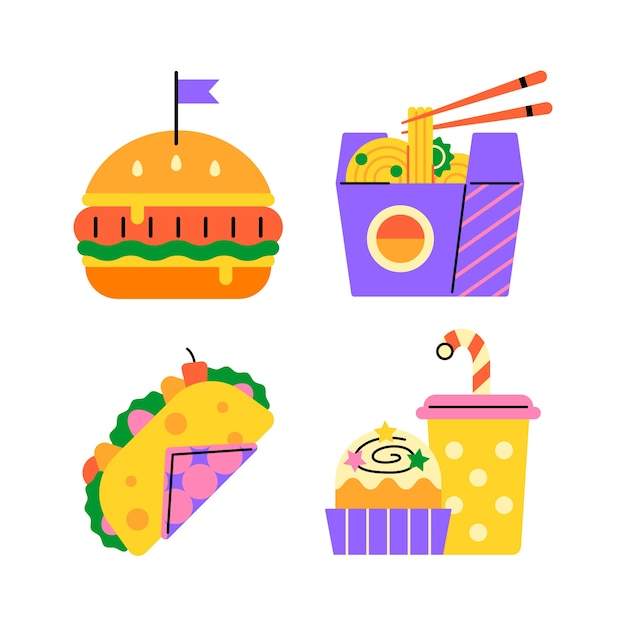 Free vector fast food stickers collection
