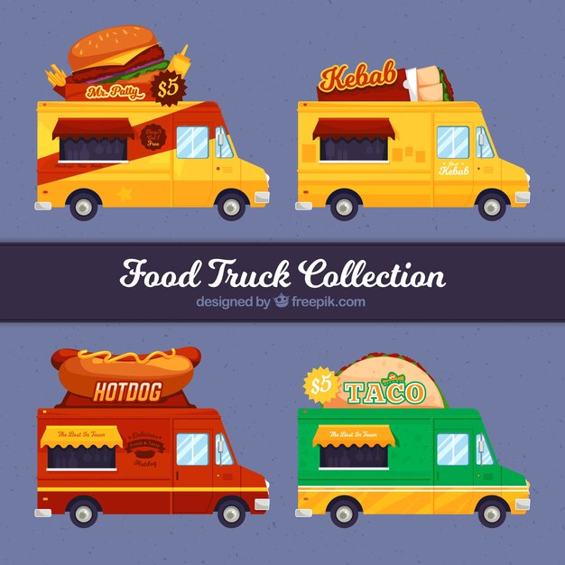 Fast food trucks with flat design