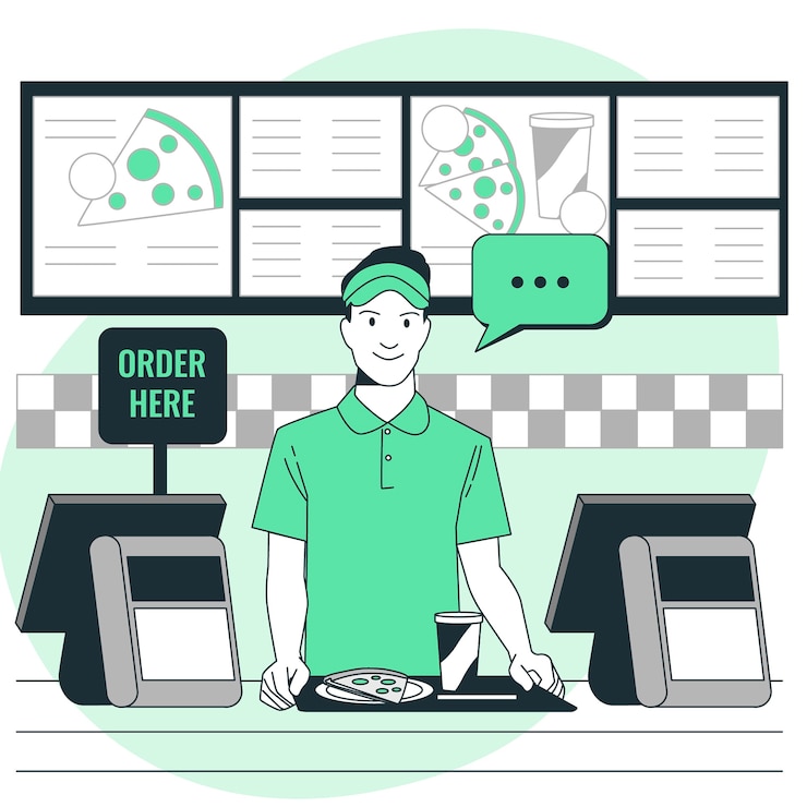 無料Vector ファーストフード労働者の概念図