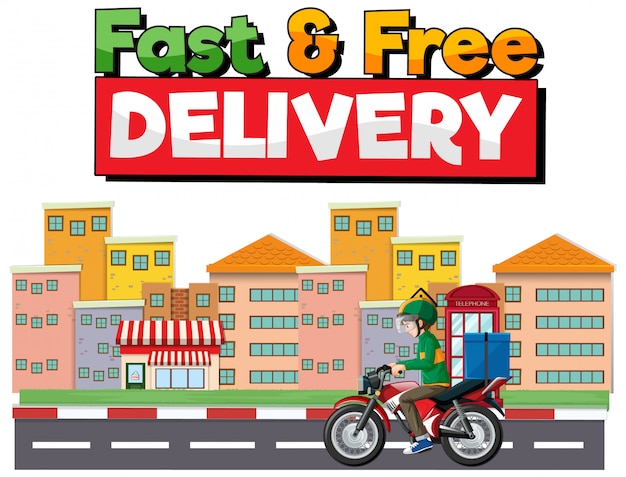 Fast and free delivery logo with bike man or courier ri in the city