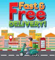 Free vector fast and free delivery logo with bike man or courier riding in the city