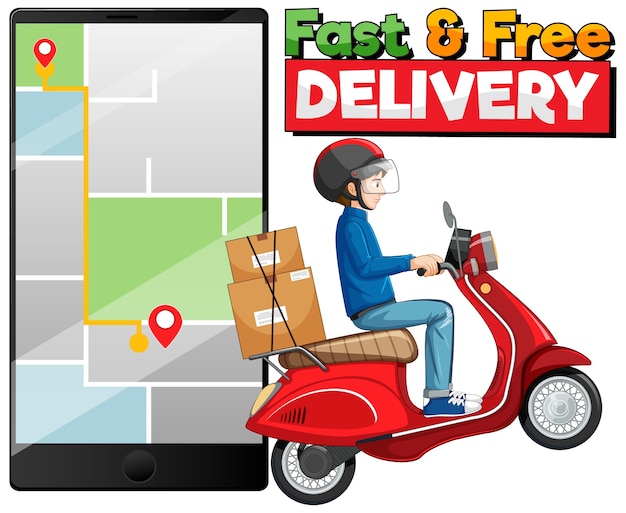 Fast and free delivery logo with bike man or courier