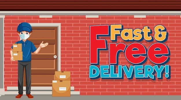 Free vector fast and free delivery logo with courier