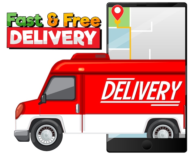 Fast and free delivery logo with delivery truck or van