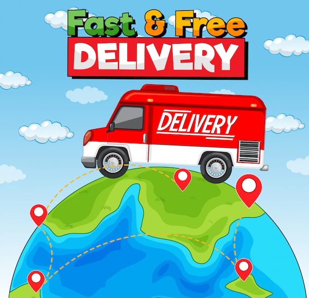 Fast and free delivery logo with delivery van or truck