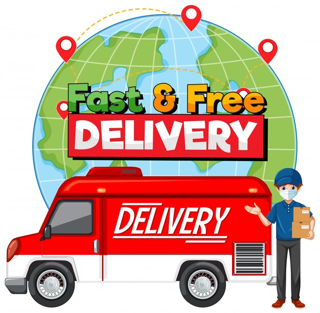 Fast and free delivery logo with delivery van or truck