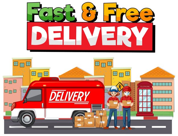 Fast and free delivery logo with delivery van or truck