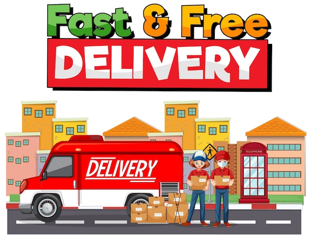 Fast and free delivery logo with delivery van or truck