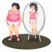 Free vector a fat girl and her slim version in the mirror