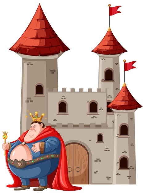 Free vector fat king with castle in cartoon style