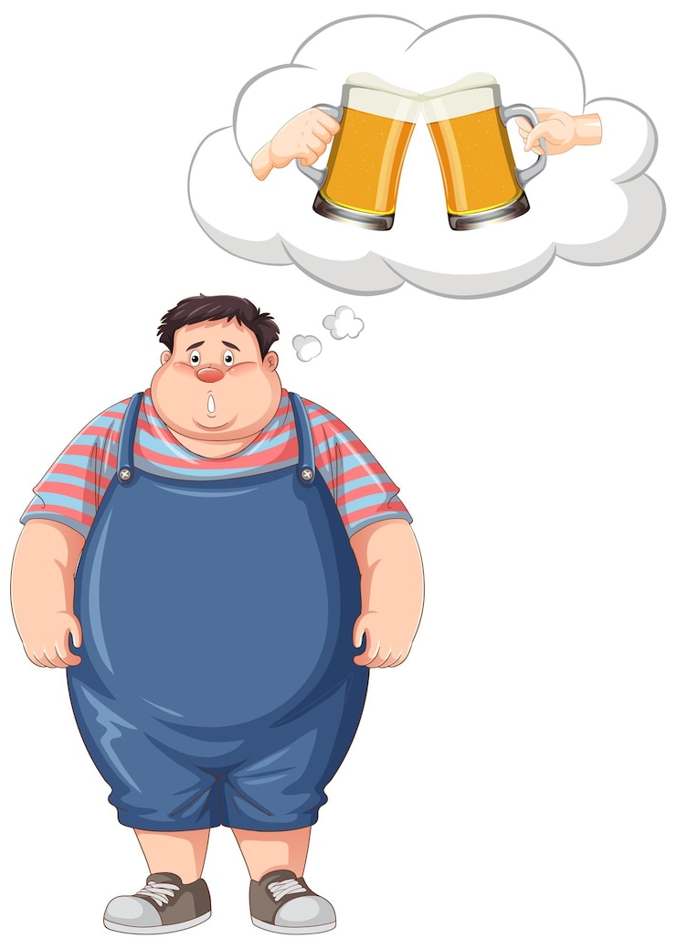無料Vector ビールを飲むことを考えている太った男性