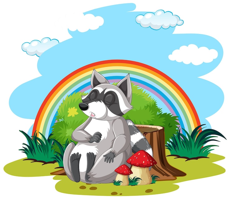 Free Vector fat raccoon sleeping in garden
