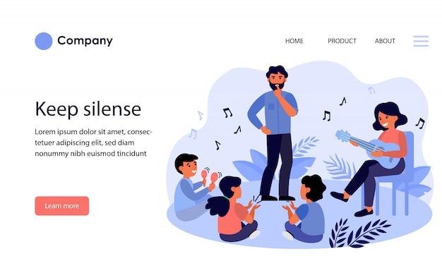 Padre che chiede ai bambini di tacere. modello di sito web o pagina di destinazione