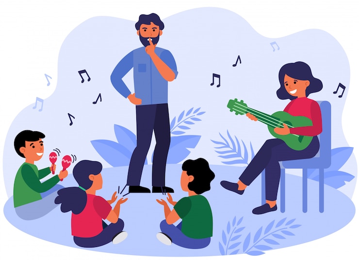 Free Vector father asking kids to keep silence