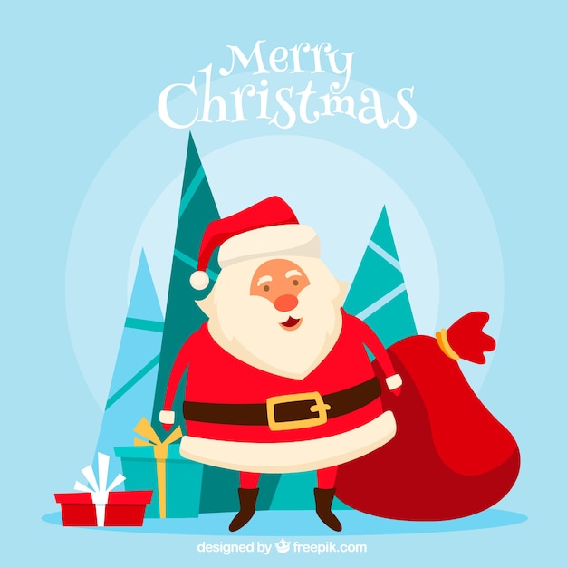 Free vector father christmas with a sack of presents