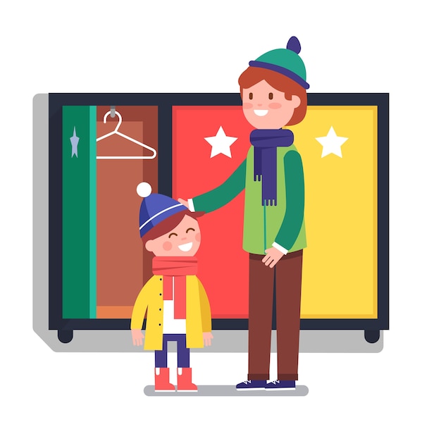 Free vector father helping his boy son kid to dress