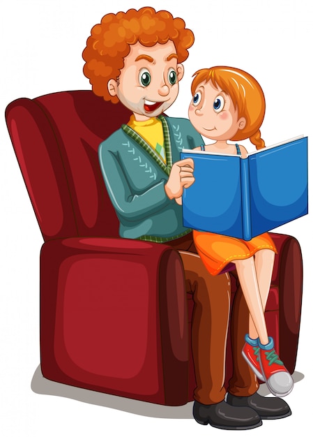 Free vector father reding story to daughter on the sofa