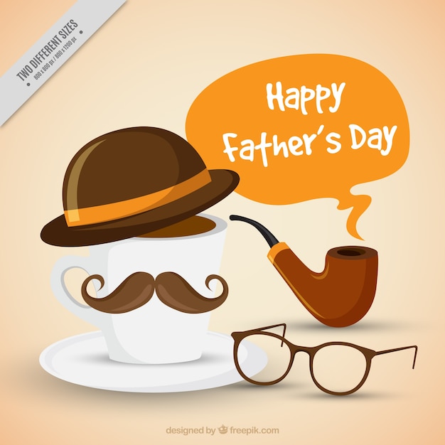 Father's day background with cup of coffee with hat and mustache