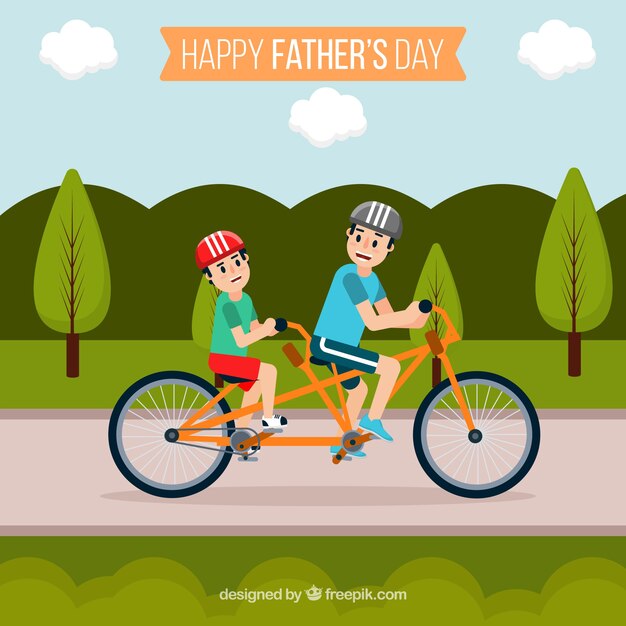 Father's day background with family riding a bicycle