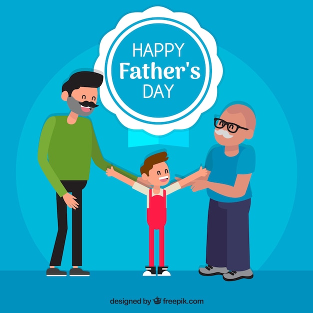 Father's day background with famiy in flat style