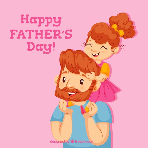 Free vector father's day background with happy daughter and dad