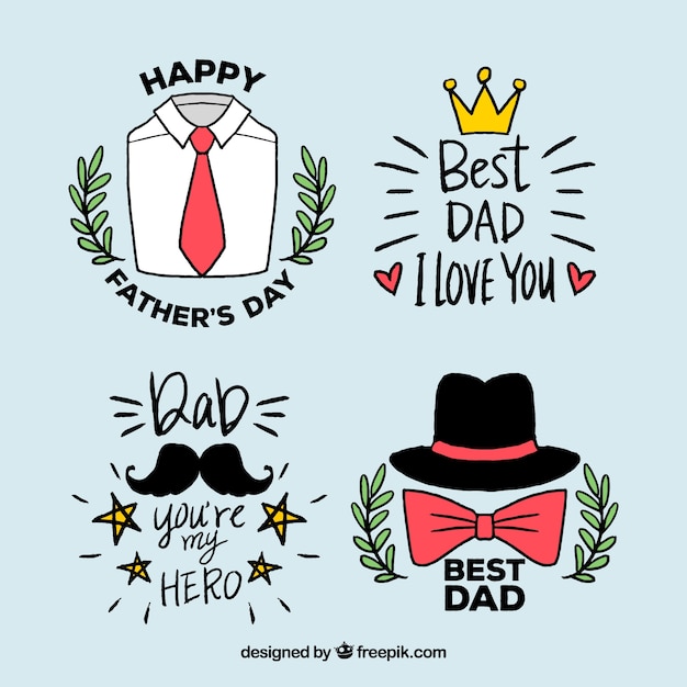 Free vector father's day badges collection in hand drawn style