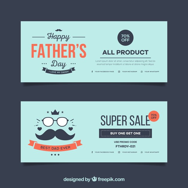 Father's day banners collection in flat style