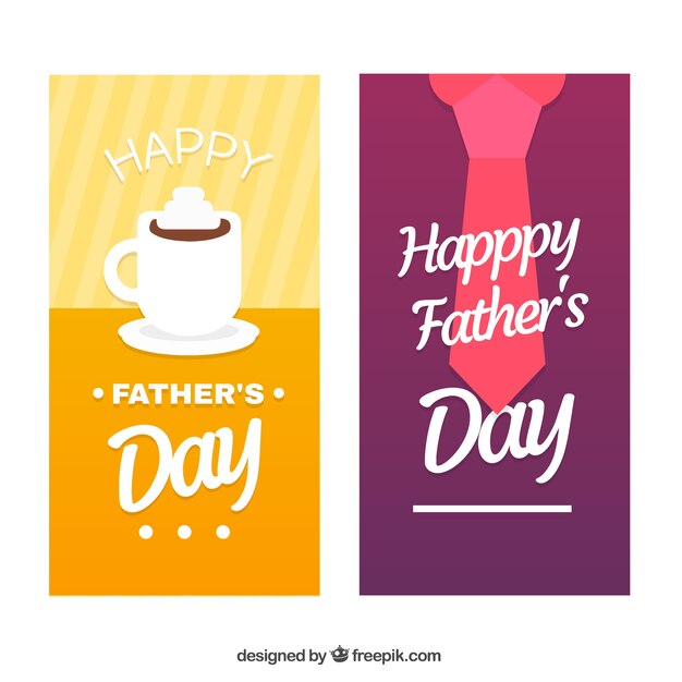 Father's day banners collection with coffee cup and tie