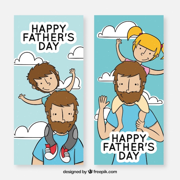 Free vector father's day banners collection with happy family