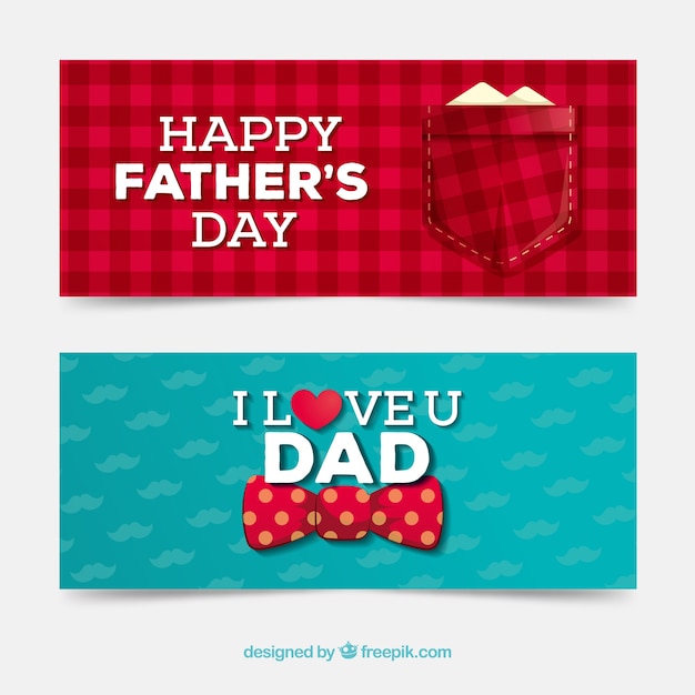 Free vector father's day banners collection with shirt and bow tie